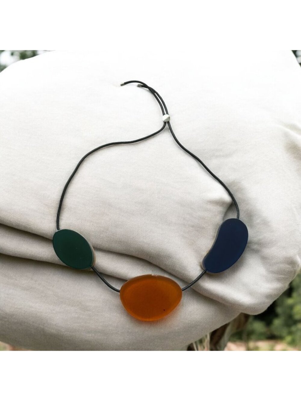 HANDMADE Lucite Wood Beaded Adjustable Necklace